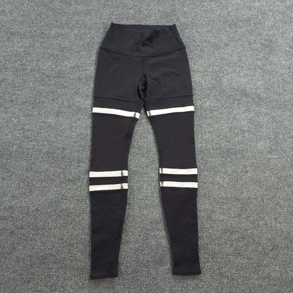 Alo Yoga Leggings Womens XS Black High Waist Active Stripe Ribbed Ankle Yoga Gym